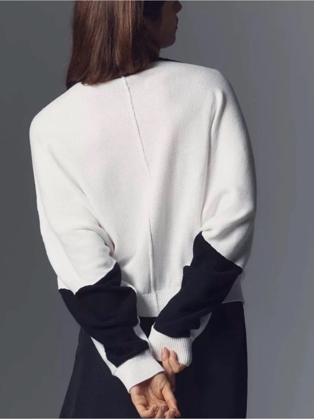 Anthropologie Maeve Crewneck Colorblock Dolman Sweater in Black White Combo - Picture 2 of 3